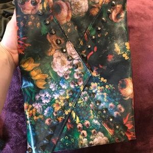 Large Floral clutch with black studs